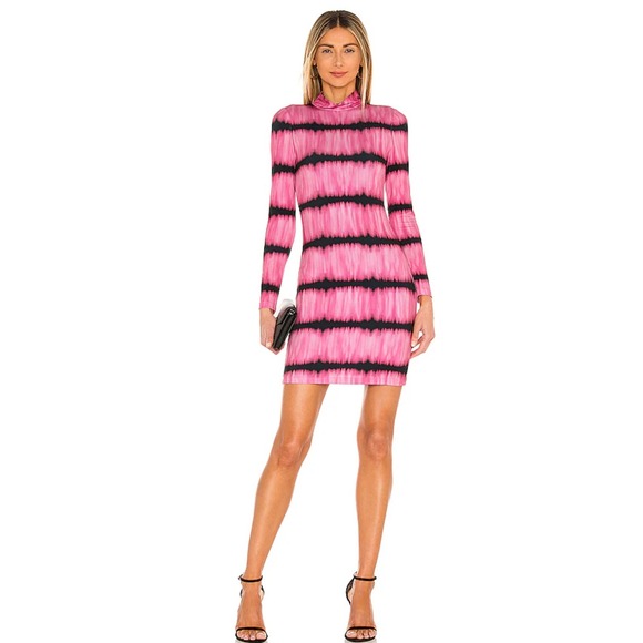 Alice + Olivia Delora Mock Neck Zip Back Mini Dress Washed Tie Dye 10‎ NWT $295 - Picture 1 of 9